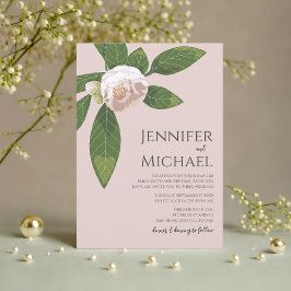 Camellia en groen Eenvoudige elegante bruiloft Kaart