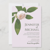 Camellia en groen Eenvoudige elegante bruiloft Kaart (Voorkant)