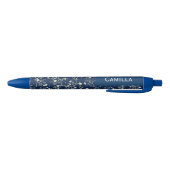 Camellia Flowers Navy Blue Custom Name Zwarte Inkt Pen (Bodem)