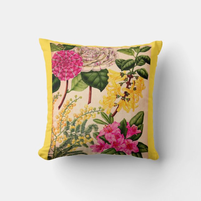 camellia, forsythia, rhododendron en acacia kussen (Voorkant)