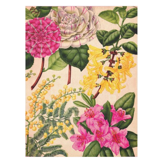 camellia, forsythia, rhododendron en acacia tafelkleed (Voorkant)