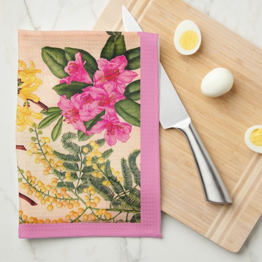 camellia, forsythia, rhododendron en acacia theedoek (Quarter Fold)