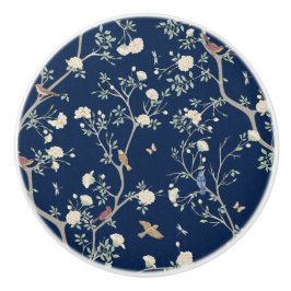 Camellia Garden Navy Blue Chinoiserie Keramische Knop