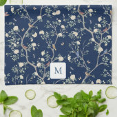 Camellia Garden Navy Blue Monogrammed  Theedoek (Gevouwen)