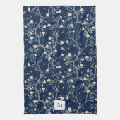 Camellia Garden Navy Blue Monogrammed  Theedoek (Verticaal)
