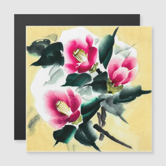 Camellia in de sneeuw geschilderd in sumie technie (Voorkant / Achterkant)