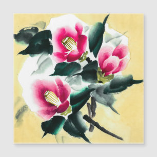 Camellia in sneeuw geschilderd in sumie techniek