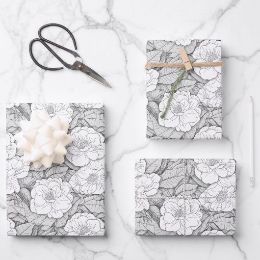 Camellia in zwart-wit inpakpapier vel (Voorkant)