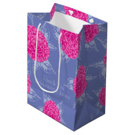 Camellia inkt kunst heet roze en blauwe bruiloft g medium cadeauzakje