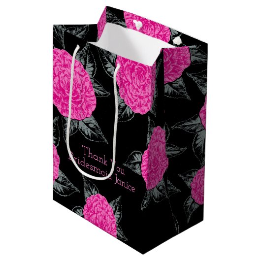 Camellia inkt kunst heet roze en zwarte bruiloft medium cadeauzakje (Voorkant Gekanteld)