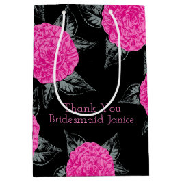 Camellia inkt kunst heet roze en zwarte bruiloft medium cadeauzakje