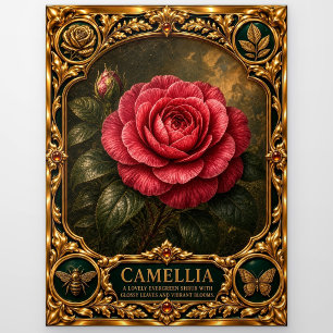 Camellia, met juwelen versierde erfstuk kunst briefkaart