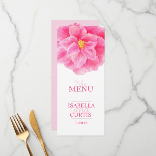 Camellia pink trouwdinermenu menu (Voorkant / Achterkant in situ)