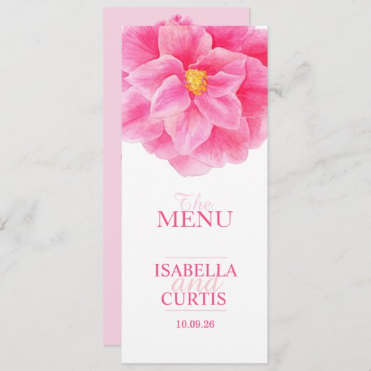 Camellia pink trouwdinermenu menu (Voorkant / Achterkant)