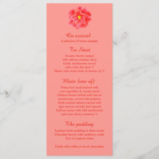 Camellia Red trouwdiner Menu (Achterkant)