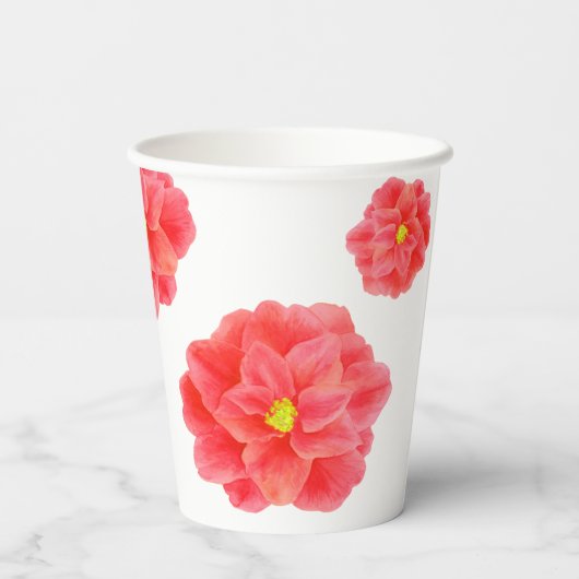 Camellia red waterverf art floral custom bruiloft papieren bekers (Achterkant)
