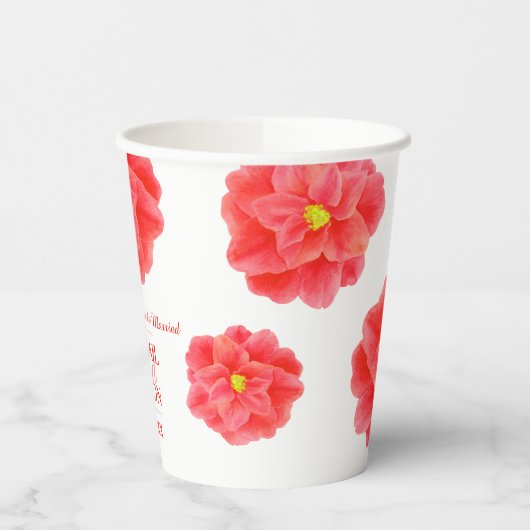 Camellia red waterverf art floral custom bruiloft papieren bekers (Links)