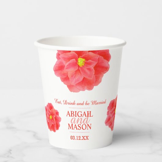 Camellia red waterverf art floral custom bruiloft papieren bekers (Voorkant)