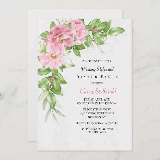 Camellia Rehearsal Dinner Party Kaart (Voorkant / Achterkant)