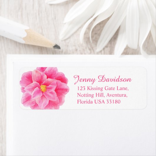 Camellia roze bruiloft sticker antwoord labels (Insitu)