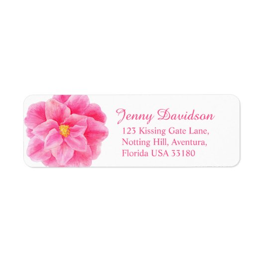 Camellia roze bruiloft sticker antwoord labels (Voorkant)