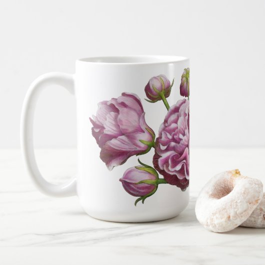 Camellia rozentuin bloemen   koffiemok (Met donut)