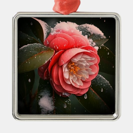 Camellia Square Glass Ornament (Voorkant)