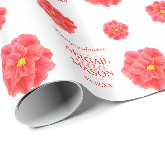 Camellia waterverf bloem rood wit bruiloft wrap cadeaupapier (Rol Hoek)