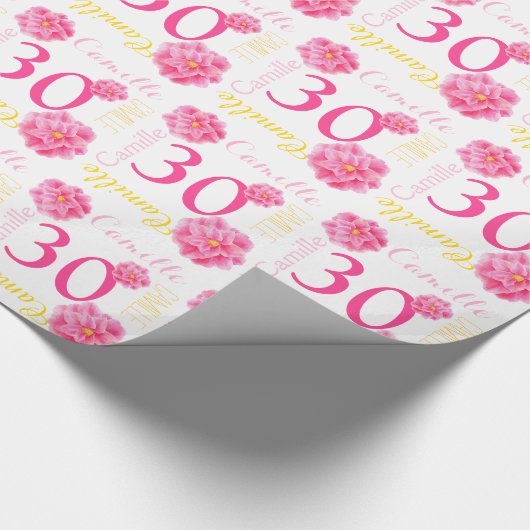 Camellia waterverf flower name 30e verjaardagsomsl cadeaupapier (Hoek)