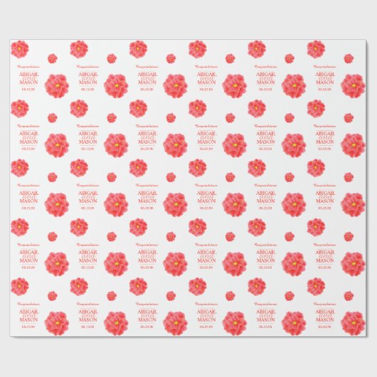 Camellia waterverf flower red white bruiloft cadeaupapier (Vlak)