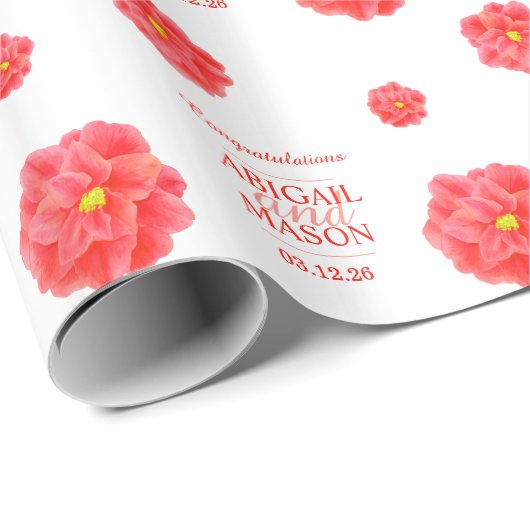 Camellia waterverf flower red white bruiloft cadeaupapier (Rol Hoek)