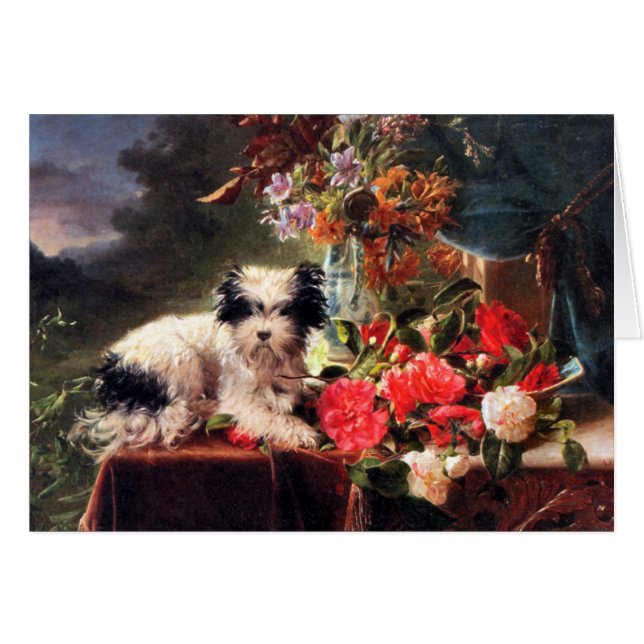 Camellias en een Terrier (Voorkant Horizontaal)