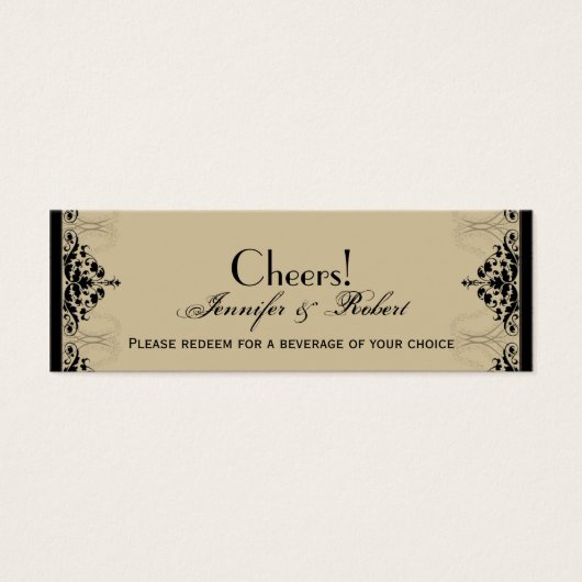 Camelot Gold Black Scrolls Wedding Drink Ticket Mini Visitekaartjes (Voorkant)