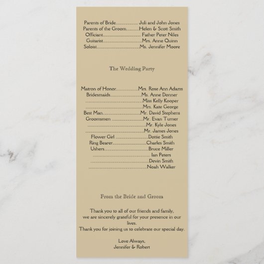 Camelot Gold met Black Scrolls Trouwprogramma Programmakaart (Achterkant)