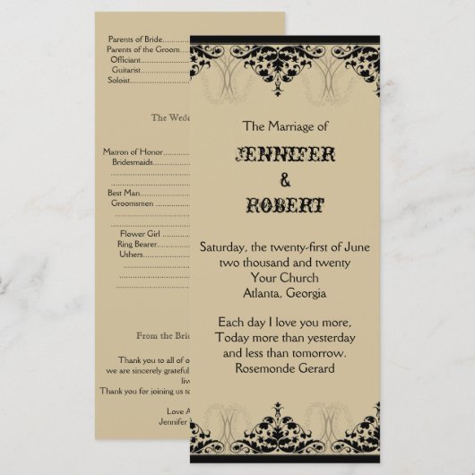 Camelot Gold met Black Scrolls Trouwprogramma Programmakaart (Voorkant / Achterkant)