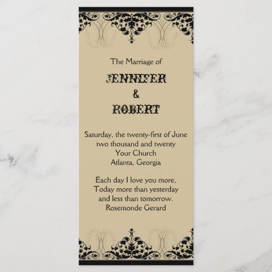 Camelot Gold met Black Scrolls Trouwprogramma Programmakaart (Voorkant)