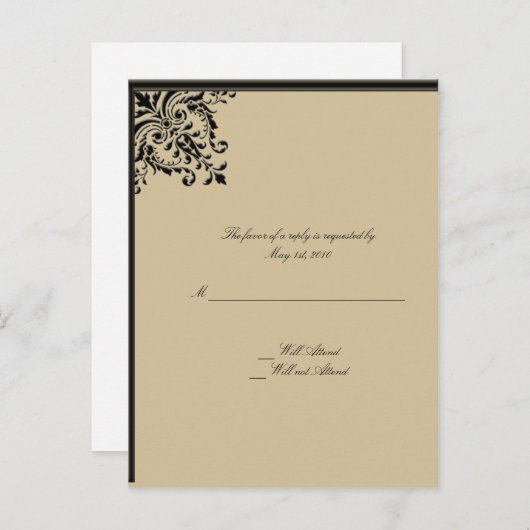 Camelot goud met zwarte rollen bloemenmedailles uitnodiging briefkaart (Voorkant / Achterkant)