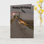 Camels die naar Wonderland lopen, Birthday Kaart (Gele Bloem)