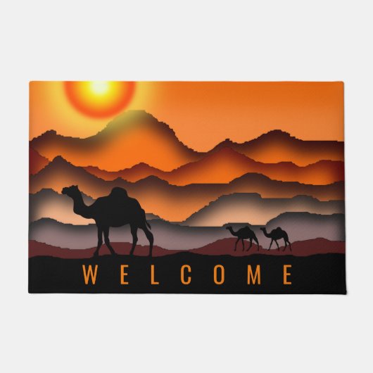 Camels in Sunset Desert Welkom Doormat Deurmat (Voorkant)