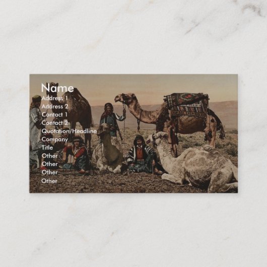 Camels stoppen in de woestijn, Heilige Land Ph Visitekaartje (Voorkant)