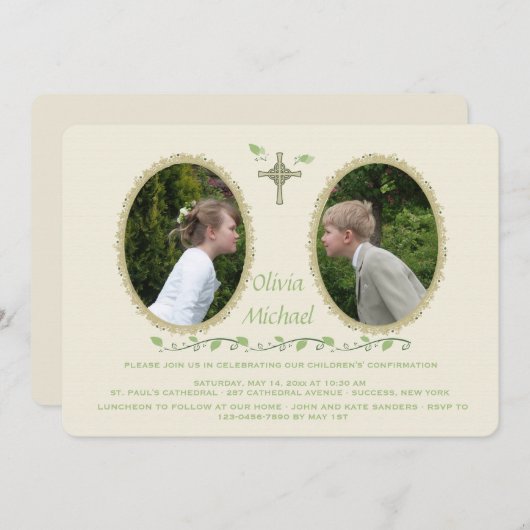 Cameo broers en zussen twee foto religieuze uitnod kaart (Voorkant / Achterkant)