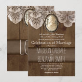  Cameo Brooch Lace Wood Wedding Invitations Kaart (Voorkant / Achterkant)