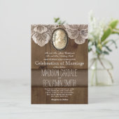  Cameo Brooch Lace Wood Wedding Invitations Kaart (Staand voorkant)