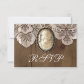 Cameo Brooch Lace Wood Wedding RSVP-kaarten RSVP Kaartje (Achterkant)