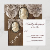 Cameo Brooch Lace Wood Wedding RSVP-kaarten RSVP Kaartje (Voorkant / Achterkant)