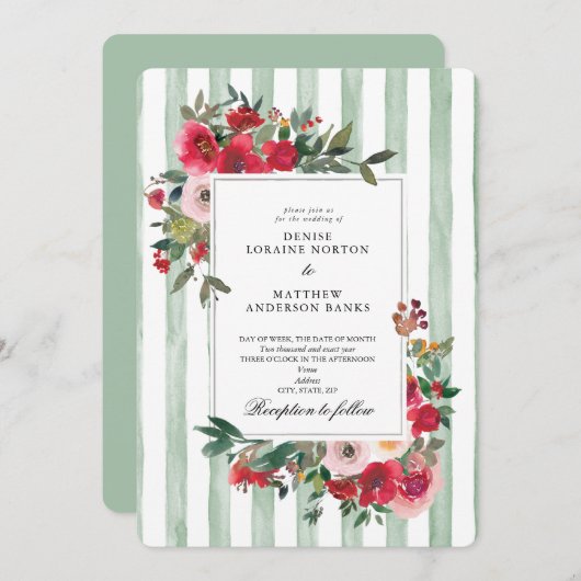 Cameo groene trouwuitnodiging kaart (Voorkant / Achterkant)