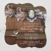  Cameo Key Burlap Wood Wedding nodigt uit Kaart (Voorkant / Achterkant)