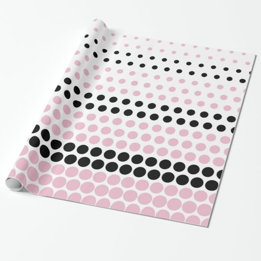Cameo Pink en Black Polka Dot Cadeaupapier (Uitgerold)