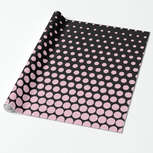 Cameo Pink Polka Dot Modern Black Cadeaupapier (Uitgerold)