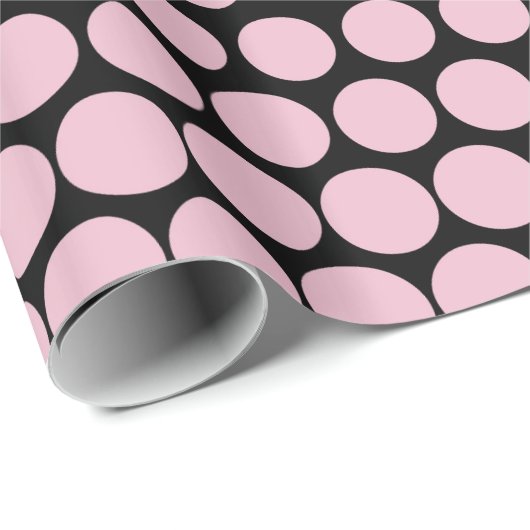 Cameo Pink Polka Dot Modern Black Cadeaupapier (Rol Hoek)